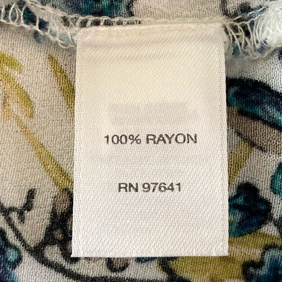 J. Jill Cream Teal Leaf & Vine Print Button Front Blouse Sz 3X Plus Size V-neck - Picture 9 of 10